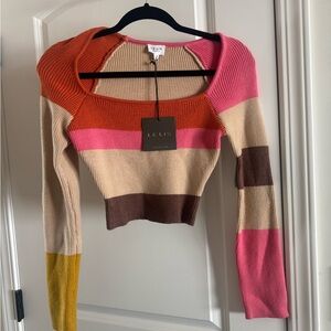 Le Lis Women's Colorblock Sweater - Pink, Orange, Brown